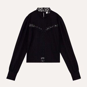 Aritzia Wilfred Delaney Black Lace Panel Long Sleeve Blouse Sz M